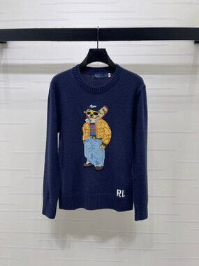 Polo Ralph Lauren Navy Crewneck Polo Bear Knit Sweater RL Embroidery Pullover